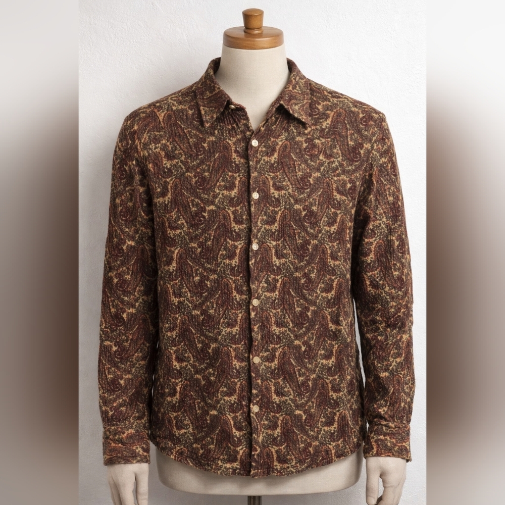 Séfr Jagou Paisley Wool Shirt XXL Brown Italian Fabric Luxury